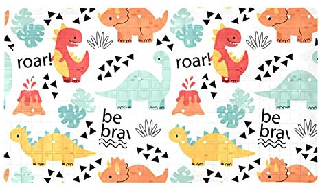 Rutschfeste Badewannen-Matten mit Saugnäpfen, Abflusslöchern, 30 x 70 cm, mehr Sicherheit für Kinder und ältere Menschen, Motiv: Dinosaurier, Mots Doodle