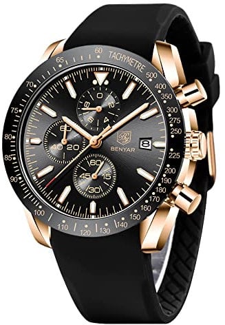 BENYAR Uhren Herren Chronograph Analog Quarz Armbanduhr Herren Wasserdicht Leuchtende Datum Silikon Herrenuhr Mode Lässig Sport Business-Kleid Uhren fur Männer Elegantes Geschenk