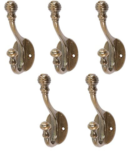 Hammer and Tongs 5X Brass 30mm x 95mm Ball End Hat & Coat Hook - Cast Iron Vintage Antique Wall Mounted Hanger