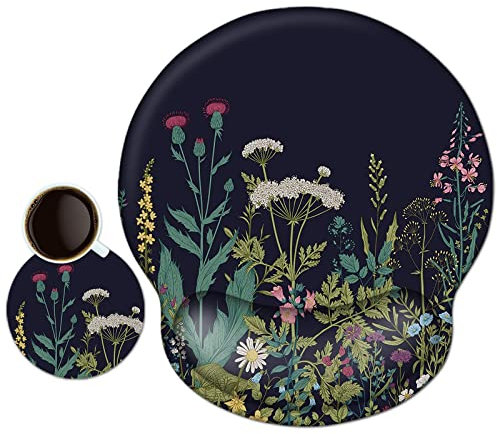 newplenty Mauspad,Mousepad Mit Handauflage, Mauspad Mit Gelkissen,Ergonomisches Mousepads Mit Untersetzer für Computer, Laptop (Blume auf schwarzem Hintergrund)