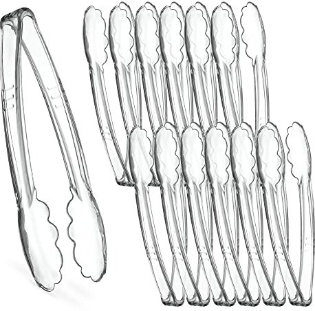 [Clear Tongs 9'' Inches] Plasticpro 9'' Serving Tongs Heavy Duty Reusable Kitchen and BBQ Clear Serving Tong for party's, Caterings, Events, Buffet, Weddings, And every Day use Pack of 12