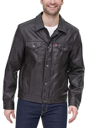 Levi's Men's Faux Leather Classic Trucker Jacket, New Dark Brown, Large