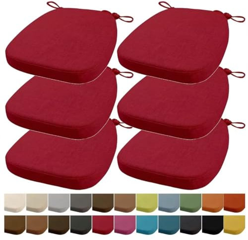 Orumrud 43x42x33CM(5CM Dicke) Stuhlkissen, Gartenstuhl Sitzkissen, Esszimmerstuhl Sitzkissen, waschbar, mit Reißverschluss, Riemen, rutschfestes Sitzkissen für Gartenstuhl (Dunkel Rot 6 Stück)