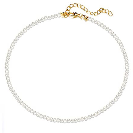 Perlen Halskette Damen Perlen Ketten Perlenkette Halskette Kurz Mehrlagig Hochzeit Brautschmuck Accessoires Imitationsperle Kette Eleganter Kostümzubehör