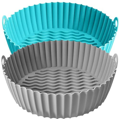 KIFT Silicone Air Fryer Liner Round Reusable 2Pcs, 7.8 inch 3.4-6.8 Litre Replacement for Disposable Parchment Papers, Airfryer Liners for Basket Suitable for COSORI, Ninja, Tower and More