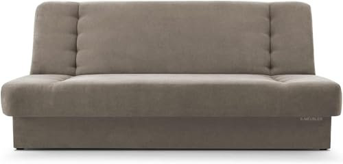 mb-moebel Sofa mit Schlaffunktion und Bettkasten, Kippsofa Klappsofa Schlafsofa Clic-Clack Couch für Wohnzimmer Federkern Sofagarnitur Polstersofa 92x192x85cm - Cyprus (Beige - Soro 13)