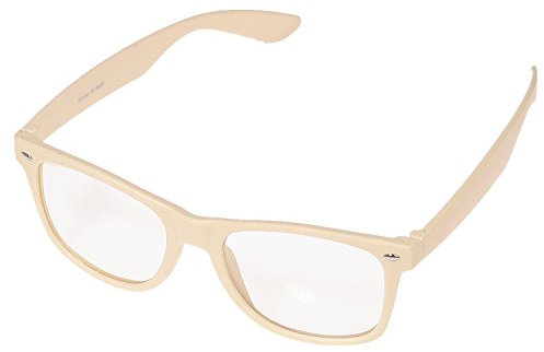 Miobo Sonnenbrillen Party Brillen 1980 style Retro Atzen Nerdbrille Hornbrille Sonnenbrille oder Klarglas Schwarz (Beige Klarglas)