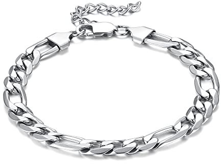 CASSIECA Armband Herren Edelstahl Panzerkette für Männer Jungen 9mm, Figaro Link Armkette 17cm Hip Hop Rapper Modeschmuck Geschenk mit Schmuckkästchen