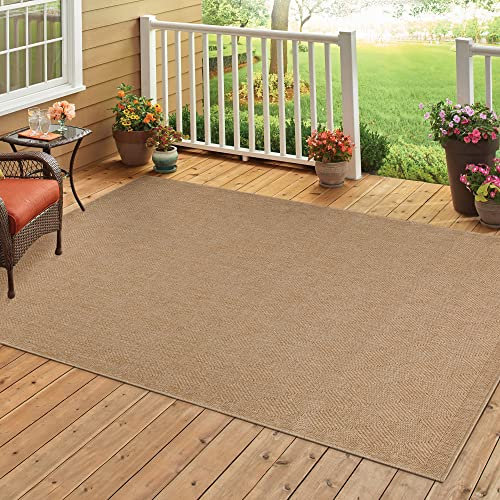 HomebyHome Outdoor Teppich Wetterfest 240 x 340 cm Beige Sisal und Jute Optik - Balkon Teppich Wasserfest Vintage Design Pflegeleicht - Waschbarer Teppich Küche, Garten, Terrasse und Camping