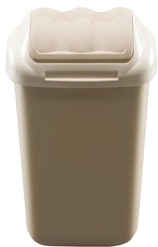 Home Centre Flip Top Plastic Waste Bin 30 Litre Cappuccino Kitchen Office School Work Recycling Disposable Trash Dispenser Household Recyclable Rubbish Bin Easy Cleaning