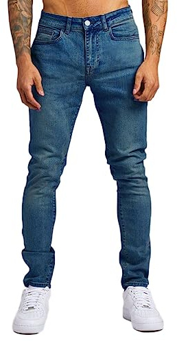 Osheoiso Jean Troué Homme Skinny Casual Slim Fit Pantalon Denim Styles Déchiré Sport Trousers avec Fermeture Éclair Casual Pants Trekking Outdoor Cargo Vintage G Bleu Foncé L