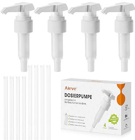 Aieve 4 STK. Dosierpumpe kompatibel mit Best B. Nutrition Vital Drink, Ersatz Sirup Pumpe für Bulk Sirup zuckerfrei 1000ml Flasche, Sirupspender mit 8 Schläuche (Nicht für 500ml Vital Drink Flasche)