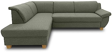 DOMO. collection Ecksofa Panama, klassisches Ecksofa in L-Form, Eckcouch, Sofa Couch, Ecke mit Schlaffunktion 254 x 186 cm, in grün