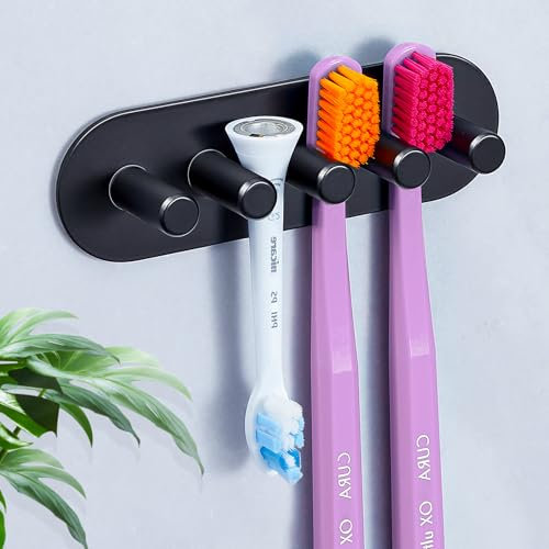 GGQ Zahnbürstenhalter Wand Ohne Bohren Elektrische Zahnbürste Halter, Aufsteckbürsten Halter, Selbstklebend Zahnbürstenkopf Halter für Bad Zahnbürsten Aufbewahrung (Schwarz, Groß)
