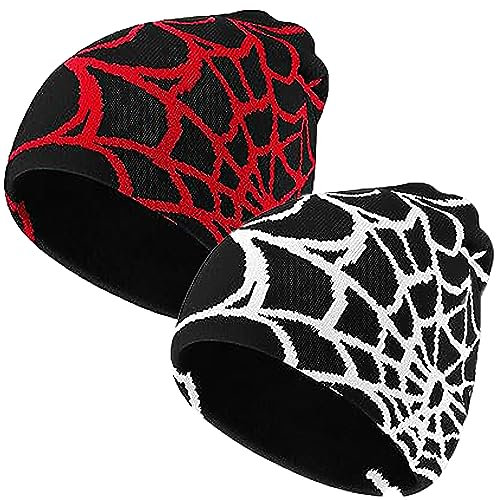 Rayson Y2k Mütze mit Grafik Spinnennetz Winter Strickmützen Warme Gehäkelte Mode Casual Beanie für Herren Damen 2er Pack(F)