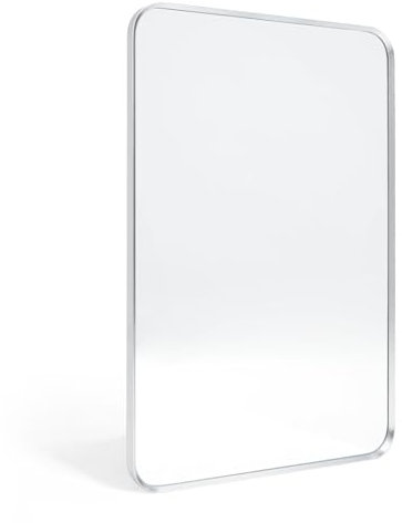 Minuover Wandspiegel für Badezimmer, gebürsteter silberfarbener Metallrahmen, abgerundete Ecken, rechteckiger Kosmetikspiegel (61 x 91,4 cm, Silber)