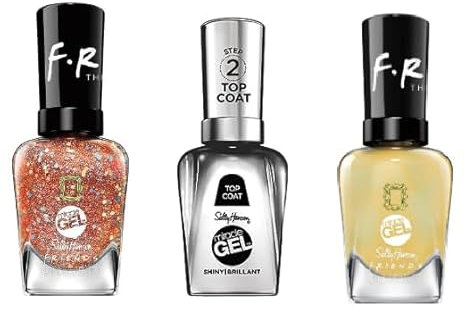 Sally Hansen Miracle Gel Nail Polish X Friends Collection Trio Set. Stick To The Routine, Yellow Taxi & Shiny Top Coat