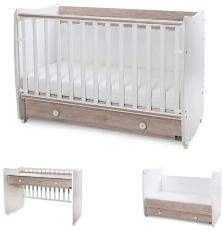 Lorelli Babybett Dream 60 x 120 cm umbaubar Schreibtisch Kinderbett Schaukelbett grau weiß