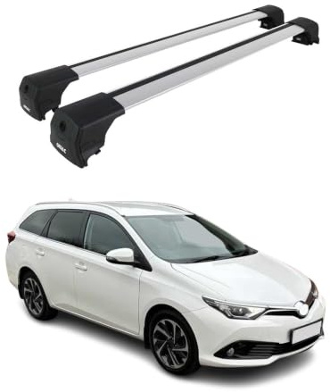 OMAC Dachträger für Toyota Auris Kombi 2012-2018 Aluminium 2 Stangen Silber | ISO/PAS 11154:2006 geprüft, Abschließbar, City-Crash-getestet, bis 75 kg Traglast, Querträger, Grundträger