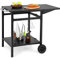 KOMFOTTEU Carro de Barbacoa con Encimera Plegable, Mesa de Preparación con 2 Ruedas y 4 Ganchos, Carrito Auxiliar de 2 Niveles con Asa Lateral, para Jardín, Patio, Terraza, 96,5 x 64 x 75,5 cm