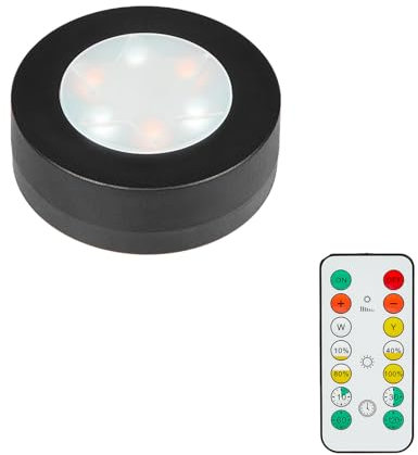 MOUJUCHI Luces Armario, 1 PCS Luz LED Armario Luces pilas led adhesiva con Control Remoto para Vitrina, Armario, Pasillo, Armario, Cocina (Negro)