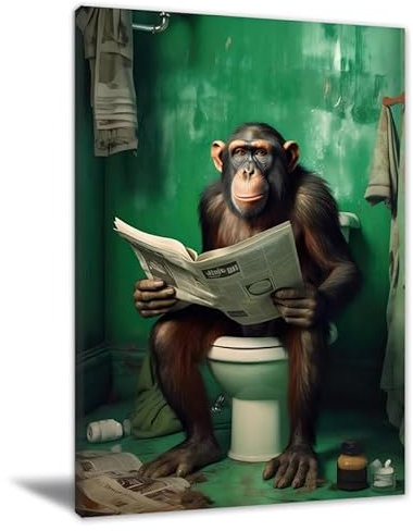 SHDOWARTH Poster mit Affen-Motiv, lustiges Badezimmer-Wandkunst, Heimdekoration, Bild für Badezimmer, WC, Leinwand, Gemälde, Druck, Poster, Geschenk, 40,6 x 61 cm, ungerahmt