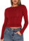 Women's Casual Crop Tops Slim Fit Top Crew Neck Long Sleeve Tight T-Shirt Basic Blouse Tee Tops(WineRed-8,L)