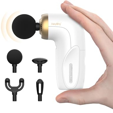 HEYCHY A1 Super Mini Massagepistole, 0,27 kg, 4 Silikonaufsätzen,Weiß | Tiefengewebe Massage Gun mit 7 mm Amplitude, bis 3000 U/min, USB-C und Akku, für Sport, Büro und Reisen