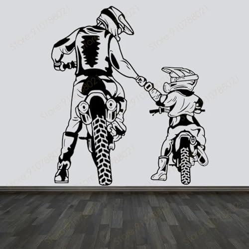 SHELOG Familie Vater und Sohn Motocross Wandaufkleber Helm Motorrad Vinyl Home Decor Sport Dekor Motorrad Aufkleber Wandbild