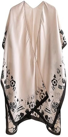 CuLtP Bolero Donna Cardigan in Raso da Donna Bolero Coprispalle Top Stampa Boho Kimono Vestaglia Estiva Spolverino Cardigan da Donna Eleganti Giacche da Sera Lunghe Abiti Scialle Cover Up Nero XS