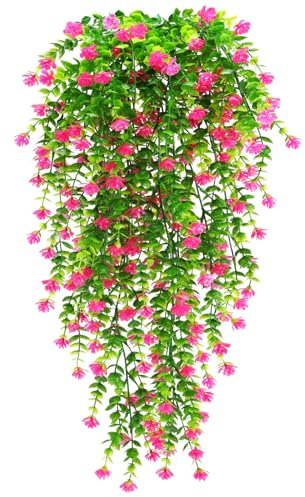 Yueshop 2PCS UV-Resistant Artificial Hanging Flowers Bouquet - Indoor Outdoor Fake Plants for Wall, Home, Garden, Wedding Decor (Pink)