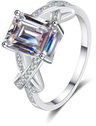 Whoiy 18 Karat Weissgold Ringe Luxus, Eheringe Trauringe Echtgold 750 Damen Labor Diamant 3ct Hochzeit Verlobungsringe, E, VS1, Größe 56 (17.8)