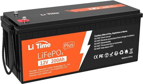 LiTime 12V 200Ah Plus LiFePO4 Lithium Batterie mit 200A BMS, 4000-15000 Zyklen und 10 Jahre Lebensdauer, 200Ah Plus Batterie Perfekter AGM-Batterie-Ersatz, für Off-Grid, Wohnmobile