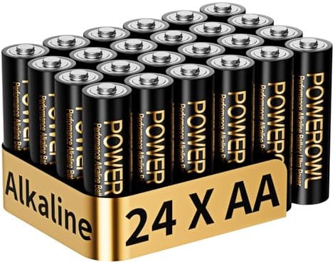 POWEROWL - Batterie AA Confezione da 24 - Alcaline 1,5 V - Batteria doppia A ad alta capacità e lunga durata, durata di conservazione di 10 anni