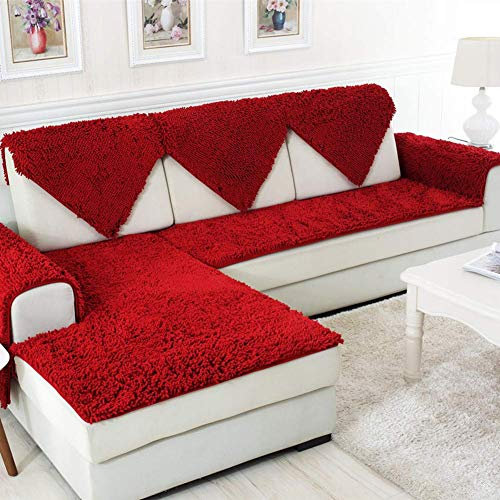 ESOUY Einfarbiger Plüsch-Sofabezug, verschlüsselter Sofabezug, weicher Sofabezug für Wohnzimmer, 1 Stück, dunkelrot, 90 x 210 cm (35 x 83 Zoll)
