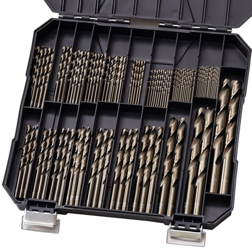 Sinyeenglon Cobalt Drill Bits Set for Hardened Metal and Stainless Steel, 122Pcs 1/16-1/2 M35 HSS Twist Jobber Metal Drill Bits, with Index Storage Case