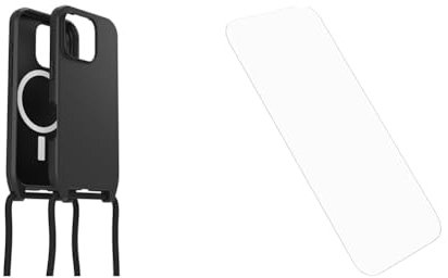 OtterBox React Series Necklace MagSafe Case for iPhone 16 Pro, Ultra-Slim, Protective Case with Adjustable and Detachable Necklace Strap, Tested to Military Standard, Black and Screen Protector