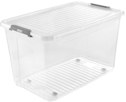 keeeper Aufbewahrungsbox mit Deckel und Rollen, 56 L, 59 x 38 x 35,5 cm, Clipbox, leo, Transparent