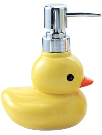 Tongyanji Enten-Keramik-Reisebehälter, Keramik-Enten-Seifenspender für individuelle Pflegeprodukte, Gelb, Lustig, Funktional, Nachfüllbar, Rechtesckig, Pumpspender, Bad, Küche