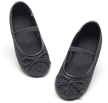 Kiderence Little Toddler Girls Dress Shoes Ballerina Ballet Flats Kids Black Mary Janes Size 8