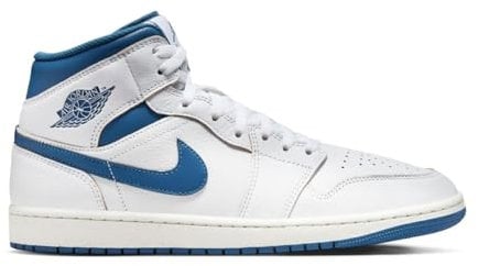 Nike Air Jordan 1 Mid Herren Sneaker Sneaker Basketball Mode Schuhe, weiß/blau, 45 EU