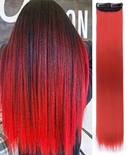 2 x Clip-In Hair Extension Highlights Streaks, Colourful Hair Highlights (2 Clips Red - 40 Grams x 1)