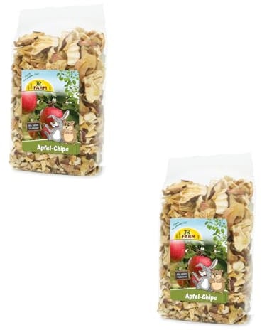 JR Farm Apfel Chips | Doppelpack | 2 x 80 g | Einzelfuttermittel für Nager und Zwergkaninchen | Niedriger Fettgehalt | Ohne Konservierungsmittel | Als Belohnungssnack