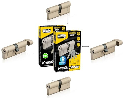 GERCAR Pro+ Cylindre de Serrure Débrayable – 4 cylindres profilés ou à bouton, combinaison libre de cylindres de tailles différentes avec la même clé - avec 20 clés - Configuration personnalisée
