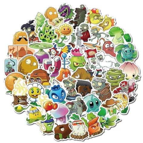 Plants Zombies Stickers Pack of 50 Waterproof Classic Game Stickers for Laptop Skateboard Scrapbook Luggage Car Computer Bicycle Motorcycle, Vinyl Graffiti Stickers for Teenagers Children