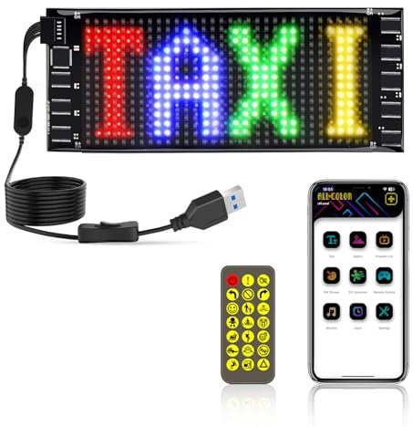 NEWFUN Señalización LED programable, Letrero led auto, Pantalla de 7 x 17.3 cm, 5 V / 2 A panel RGB con Bluetooth Smart Apps, luminosa personalizada para coches, camiones, etc.