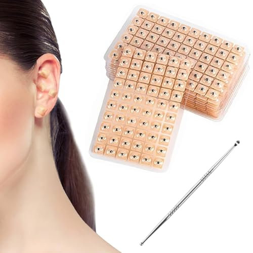1200 Unids Acupuncture Semillas de Oreja, Adhesivas Desechables para Masaje de Oídos, Semillas Prensa Orejas Desechables, Con aguja de punta de oreja Kit de Acupresión de Semilla de Oreja (20 hojas)