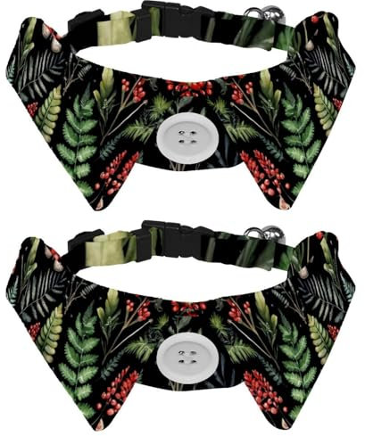 2 Pack Adjustable Dog Bow Tie Collars, Natural Fir Branches Berries Flowers and Fern Pattern Detachable Puppy Dog Collar Neckwear for Cat Small Pets