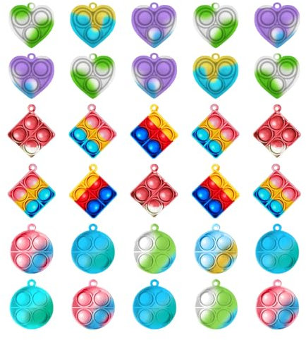 30 Pièce Mini Pop Push It Jouet Porte Clés Push and Pop Bubble Sensory Fidget Toy Jouets Sensoriels à Presser Silicone Anti-Stress Jouets de Soulagement de L'anxiété, pour Enfants et Adultes