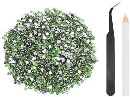 sourcing map 5000pcs Flatback Rhinestones Resin, SS6 2mm Resin Rhinestones Bulk Round Shine Gems with Pickup Tools for DIY Nail Art Tumblers Mugs Clothes, Light Green